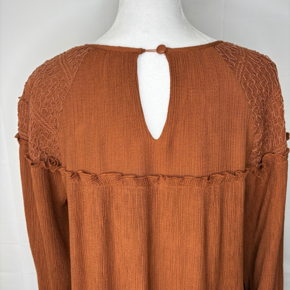 Moon River Dress Smocked Babydoll Ruffle Boho Cottagecore Rust Brown Medium - Picture 6 of 15